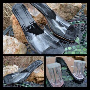 Fashion Shoes Size 11 US 43 EU Black Patent w Plexiglass Block Heels Square Toe